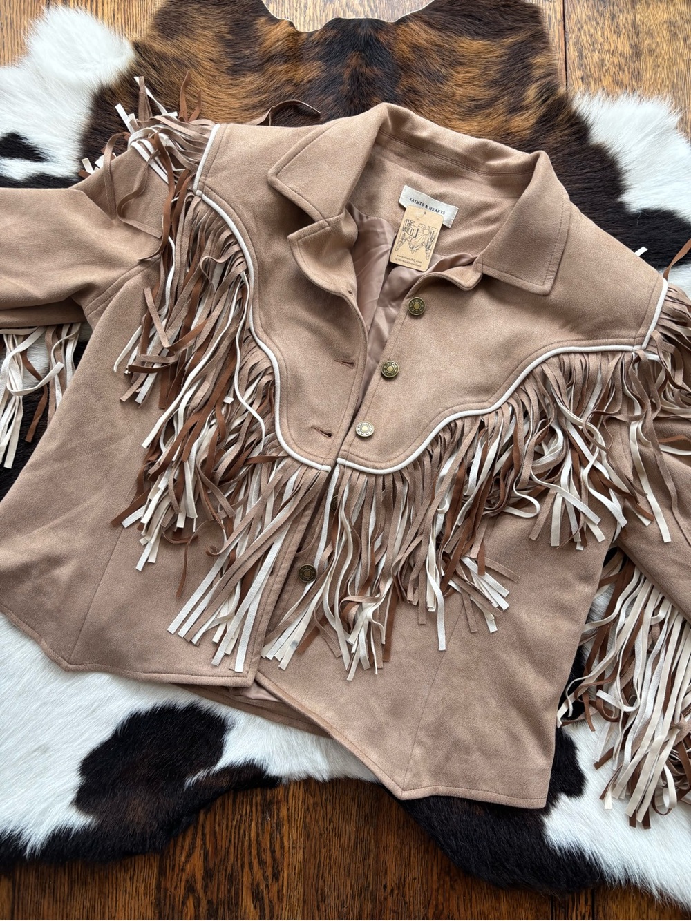 Fringed Suede-Style Blazer Jacket - Tan